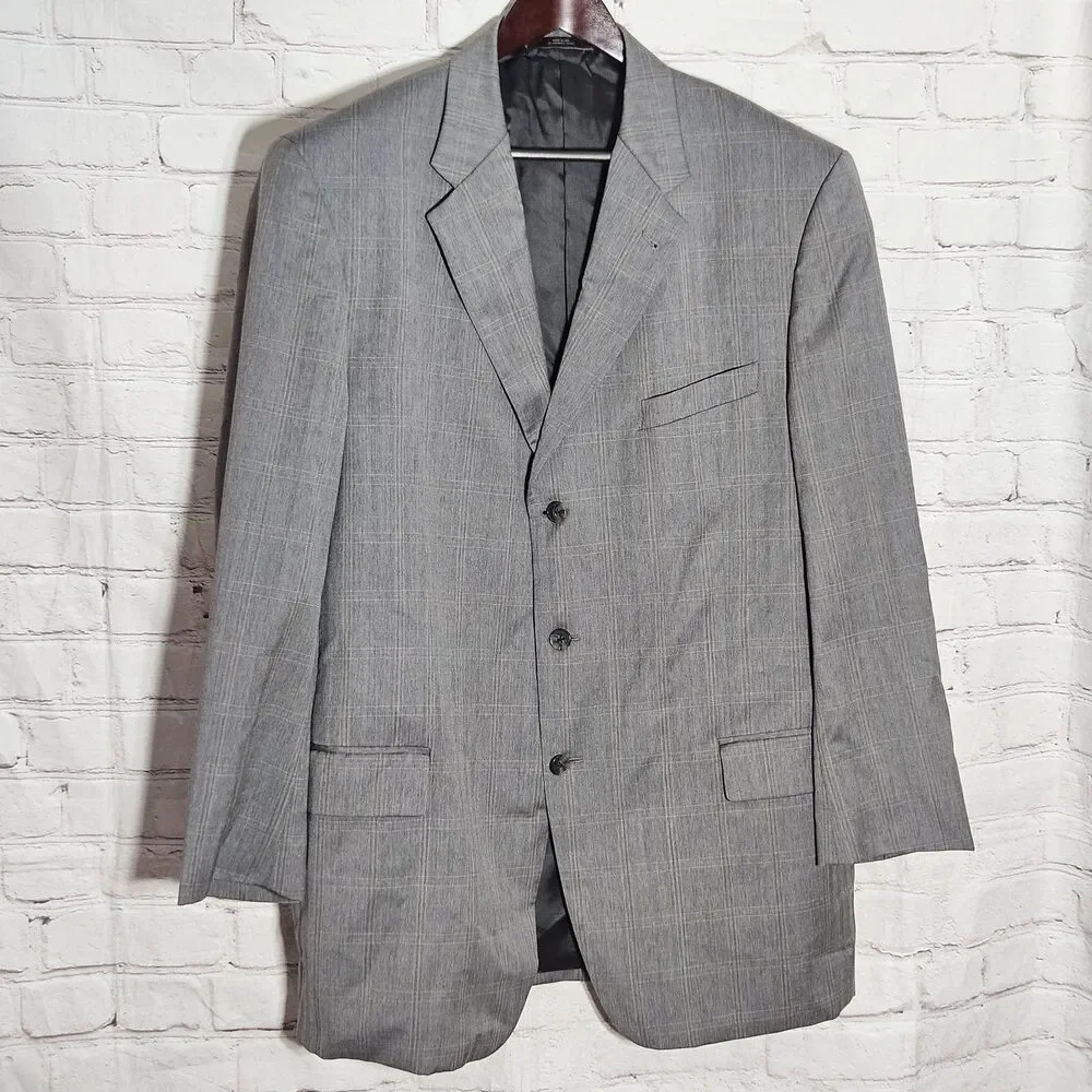 Joseph Abboud Suit Men 46 Wool Lightweight Gray Windowpane Check Pants 36X32